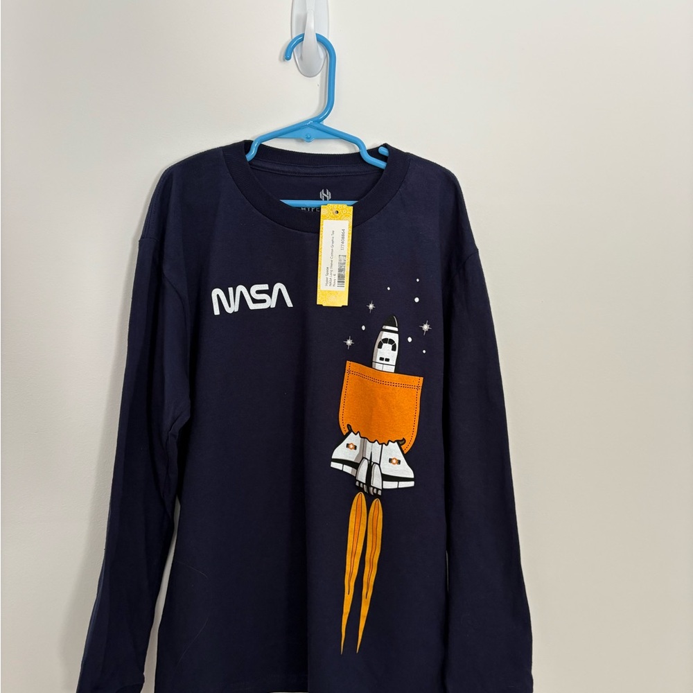 NASA Kids Long Sleeve Tee - Navy with Orange Rocket